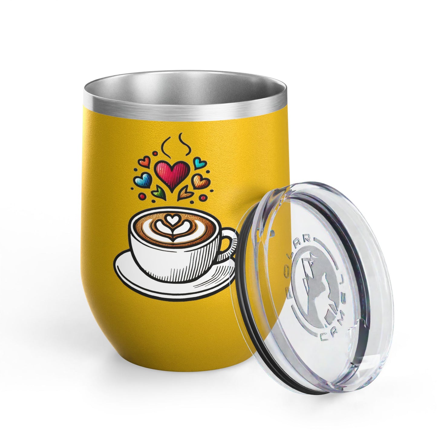 Charming Coffee Wine Tumbler with Lid for Coloring Book Lovers, Heart and Latte Design, Stainless Steel