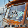 Sticker on boat window with "Keystone Life" and a lake outline.