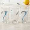 Three glasses with Banks Lake Washington map and compass design.