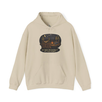 Campfire Bears Humor Hoodie, People in Sleeping Bags are Bear Burritos and Tacos Joke, Camping Hiking Smores Bonfire Apparel