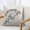 Cushion with Logan Martin Lake map graphic, compass rose, and Alabama text.