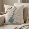 Throw pillow featuring a map of Folsom Lake, California, and a compass rose.