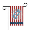 Garden flag with red and white stripes, Lake Placid map, and "The Smith Family" text.