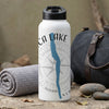 White water bottle with "CA LAKE" and a blue lake outline on a compass.