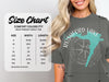 Comfort Colors 1717 heavyweight adult tee size chart with width and length measurements.