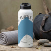 White water bottle with "Turtle Lake" text and blue mountain graphic.