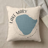 Pillow with a blue outline map of Lake Mary and text "Lake Mary Minnesota".