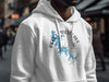 White hoodie on a person with "Percy Priest Lake Tennessee" map and compass graphic.