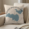 Brooks and Hess Lake Michigan map pillow with compass rose graphic.