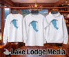 White Pyramind Lake Nevada graphic sweatshirt, t-shirt, and hoodie hanging on display.