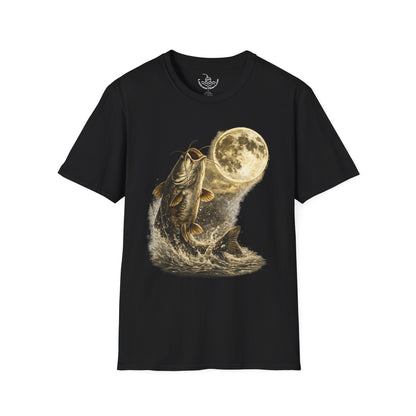 Catfish Fishing Howl at the Moon Night River Graphic T Shirt, Retro Catfish Spawn Fish Tee, Angler Fishing Shirt Gift