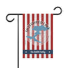 Red and white striped garden flag with Silverwood Lake, California, and The Smith Family.
