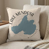 Decorative pillow with a map of Lake Mendota, Wisconsin, and compass rose design.