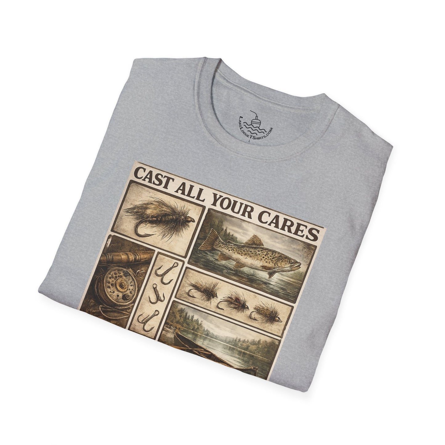 Fly Fishing Cast All Your Cares Upon the Lord Scripture T-Shirt | 1 Peter 5:7 Bible Verse for Fisherman, Father's Day