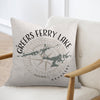 Pillow with Greers Ferry Lake map, compass rose, and "Arkansas" text.