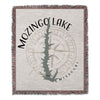 Woven blanket with "MOZINGO LAKE MISSOURI" text and a compass rose design.