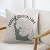 Pillow with Parker Canyon Lake Arizona map and compass graphic.