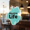 Turquoise Moulrie Life sticker with a map outline shape.