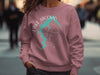 Lake Jacomo Missouri map and compass graphic on mauve crewneck sweatshirt.
