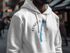 White hoodie with Conesus Lake, New York graphic and compass rose.