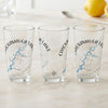 Three clear glasses with "CHICKAMAUGA LAKE TENNESSEE" and a compass rose map design.