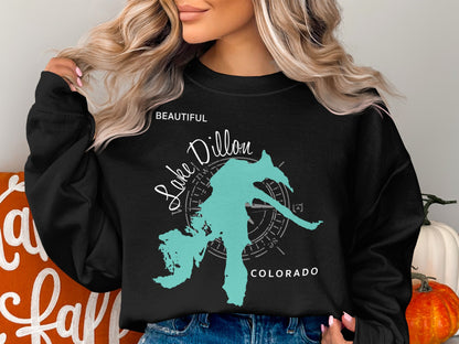 Black sweatshirt with "Lake Dillon Colorado" and a compass graphic.