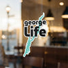 George Life sticker with teal wave shape over "LIFE".