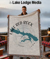 Throw blanket with Lake Red Rock Iowa map and compass design.