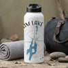 White water bottle with "Bram Lake ON" text and blue lake map illustration.