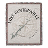 Lake Guntersville Alabama map with compass design and tasseled edges.