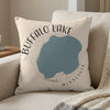 Pillow with Buffalo Lake Minnesota map graphic and text.