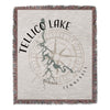 Tellico Lake map and compass design on a fringed throw blanket with "TENNESSEE" text.