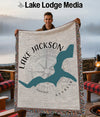 Tapestry blanket with Lake Jackson, Georgia map and compass design.