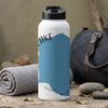 White water bottle with blue lake graphic and black lettering: LAKE MICHIGAN
