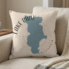 Pillow with blue Lake Piru map design and "Lake Piru California" text.
