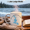 Mug with compass rose, map of Mooselookmeguntic Lake, and "Maine" text.