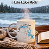White mug with "Lake Eufaula Oklahoma" map and compass graphic.