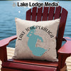 Pillow with "Lake Tohopekaliga Florida" and compass design on Adirondack chair.