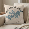 Pillow with Lake Minnetonka map and compass design, "Lake Minnetonka Minnesota" text.