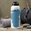 White water bottle with blue Tahoe map design and "TAHOE CALI" text.