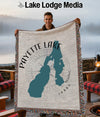 Woven throw blanket featuring Payette Lake, Idaho map and compass design.
