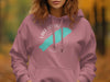 Dusty rose hoodie featuring Lake Louise and Banff text with a teal map outline.
