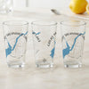 Three clear glasses with Great Sacandaga Lake map and compass design.