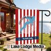 Customizable garden flag with Arcadia Lake map, patriotic stripes, and "The Smith Family" text.