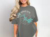 Grey t-shirt with Lake Hamilton Arkansas compass design and teal lake outline.