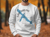 White crewneck sweatshirt with a blue Lake Darling, Iowa map and compass graphic.