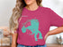 Pink t-shirt featuring a turquoise map outline of Yellowstone Lake, Wyoming.