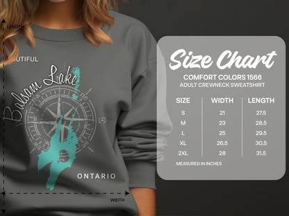 Comfort Colors 1566 sweatshirt size chart with measurements in inches.