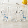 Three clear glasses featuring a map of Lake LBJ, Texas, and a compass rose.