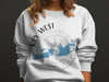White sweatshirt with Key West Florida map and compass graphic.